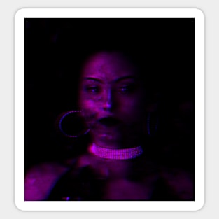 Beautiful girl, violet lighting, blue tones, jewelry. Beautiful and dark. Sticker